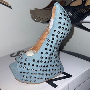 Jeffrey Campbell Denim Heel Less Heels with studded details